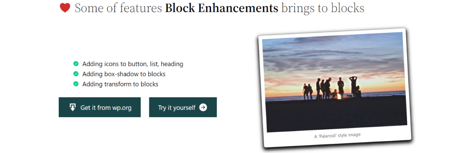 WordPress 外掛 Block Enhancements – Add practical features to Gutenberg blocks 的封面圖片。