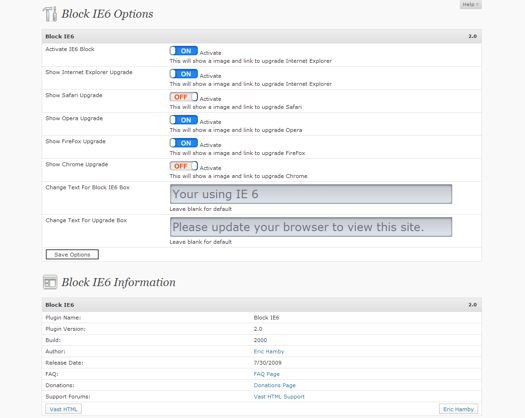 Admin options.