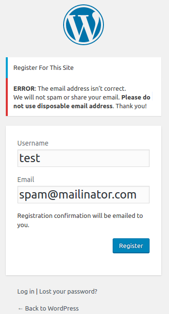 block temporary email wordpress org