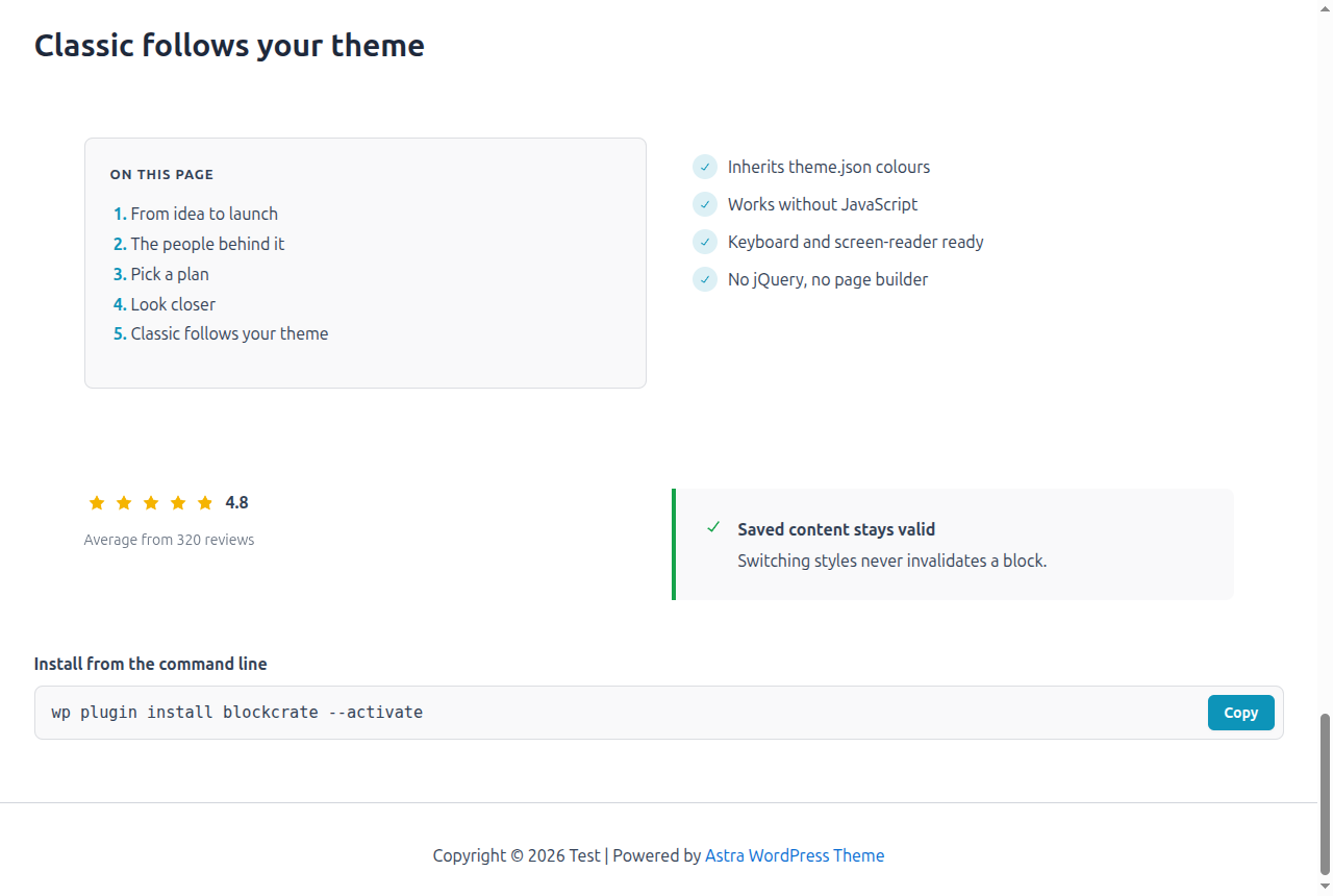 The Classic style following the theme: Table of Contents, Icon List, Star Rating, Notice and Copy Code.