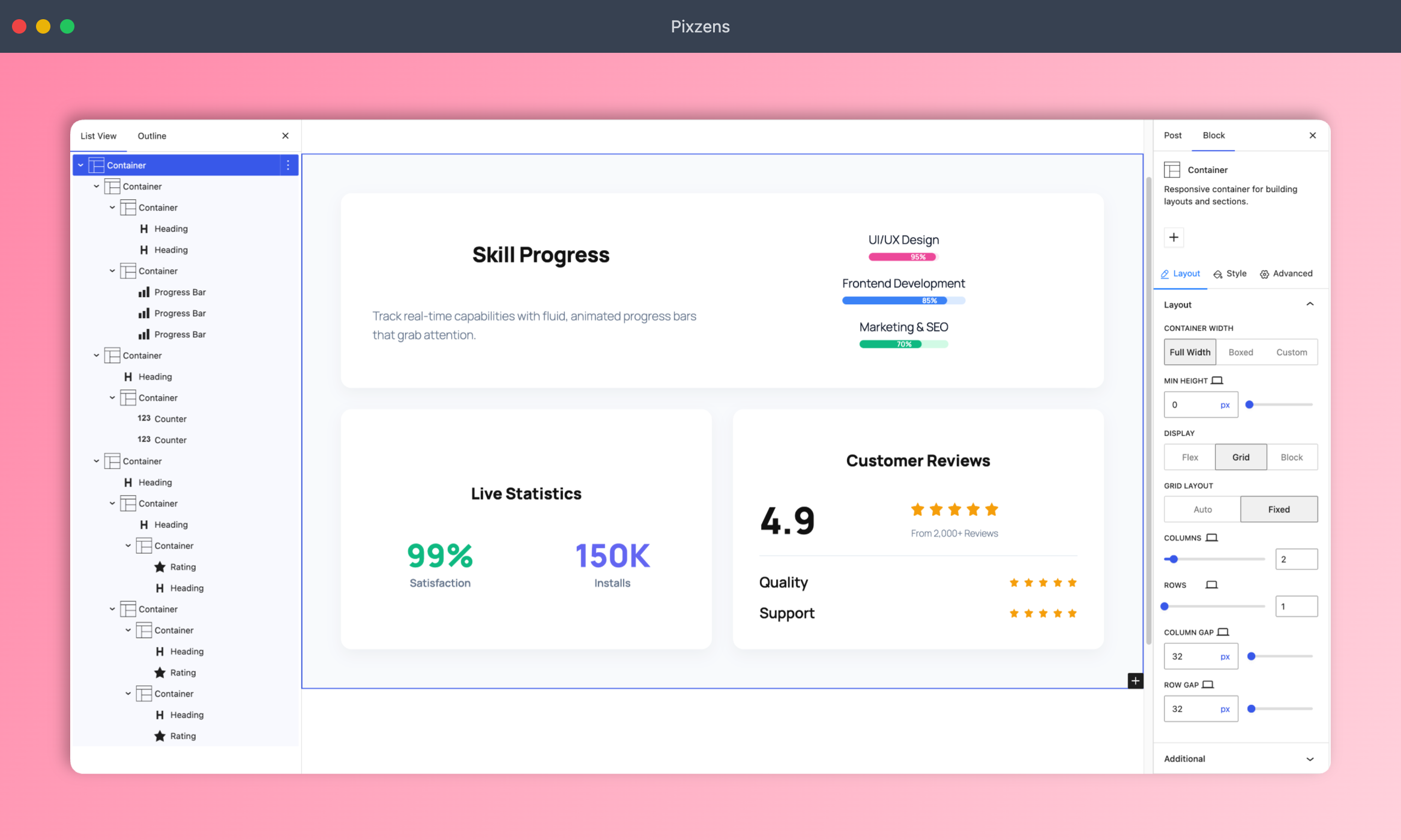 Data Visualization (Counters, Progress Bars, Ratings)