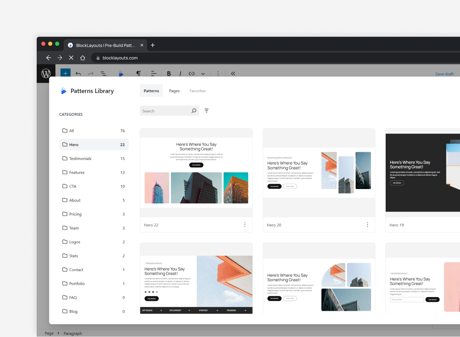 Browse our collection of free and premium block patterns to speed up your website building process.