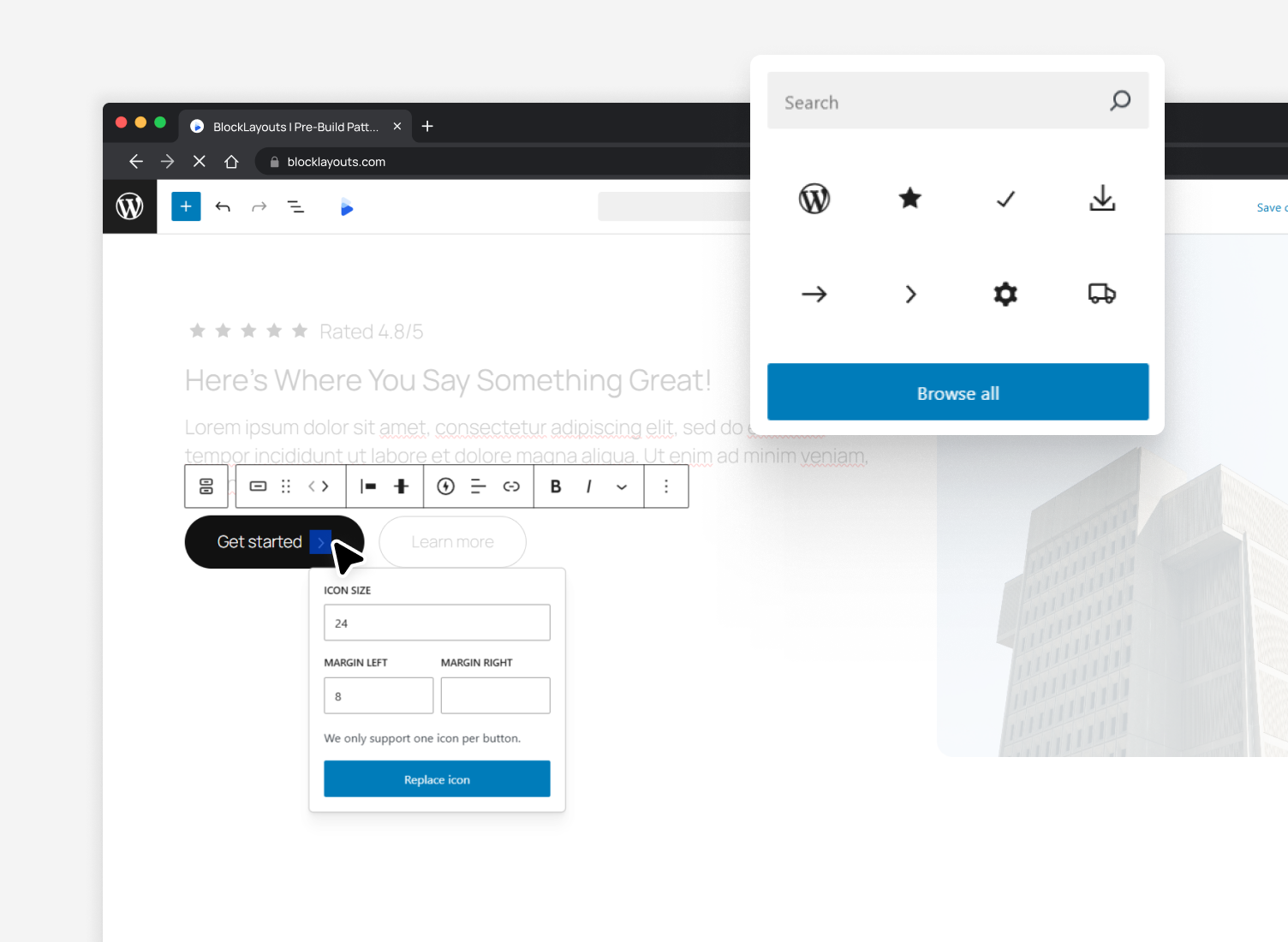 Upgrade button blocks with icon integration for more engaging and professional-looking call-to-action elements.