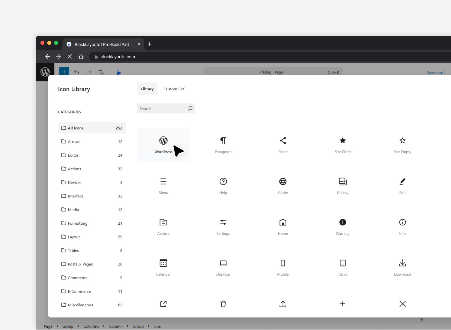Browse our extensive icon collection with search tools and organized categories for efficient icon selection.