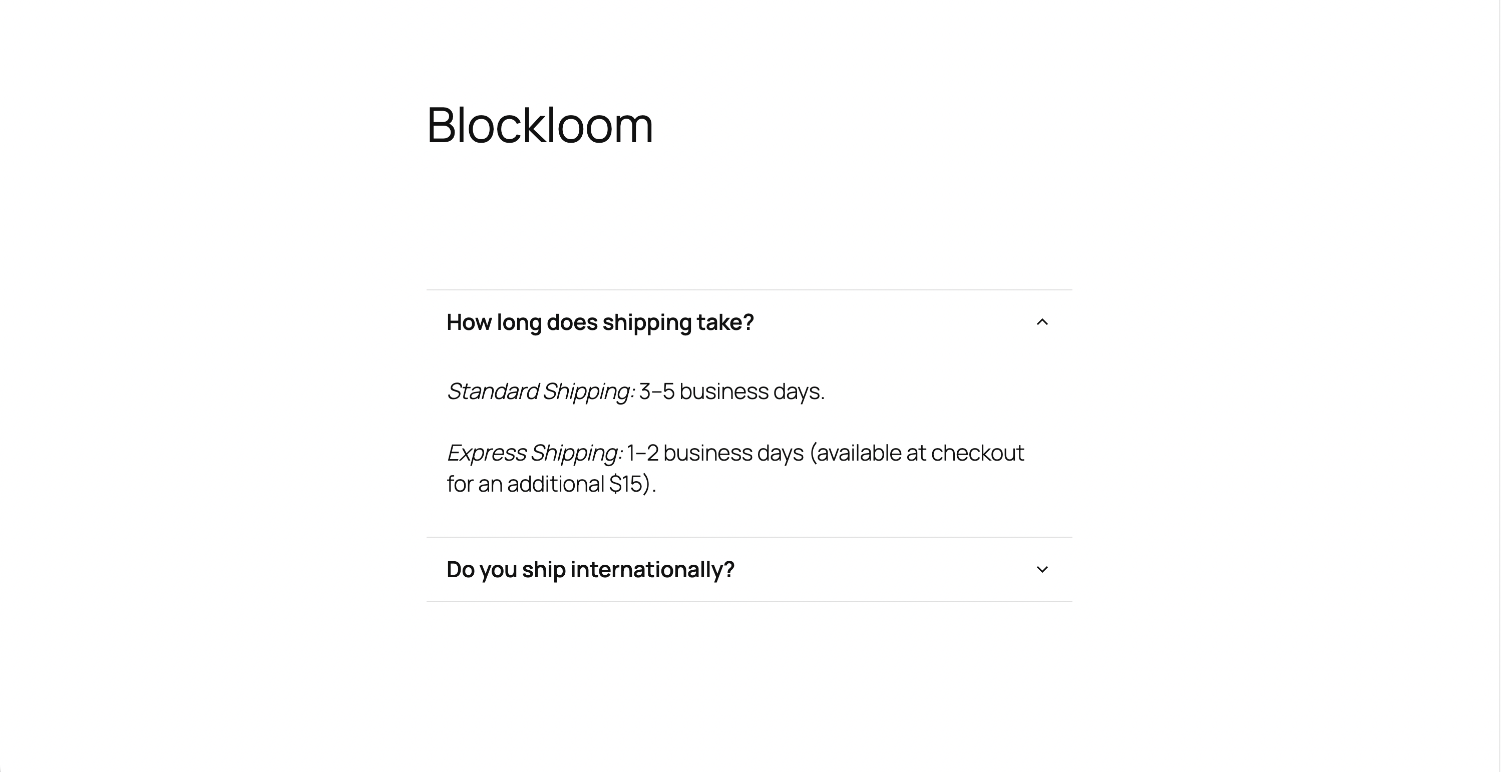 FAQs block showing accordion open and closed states