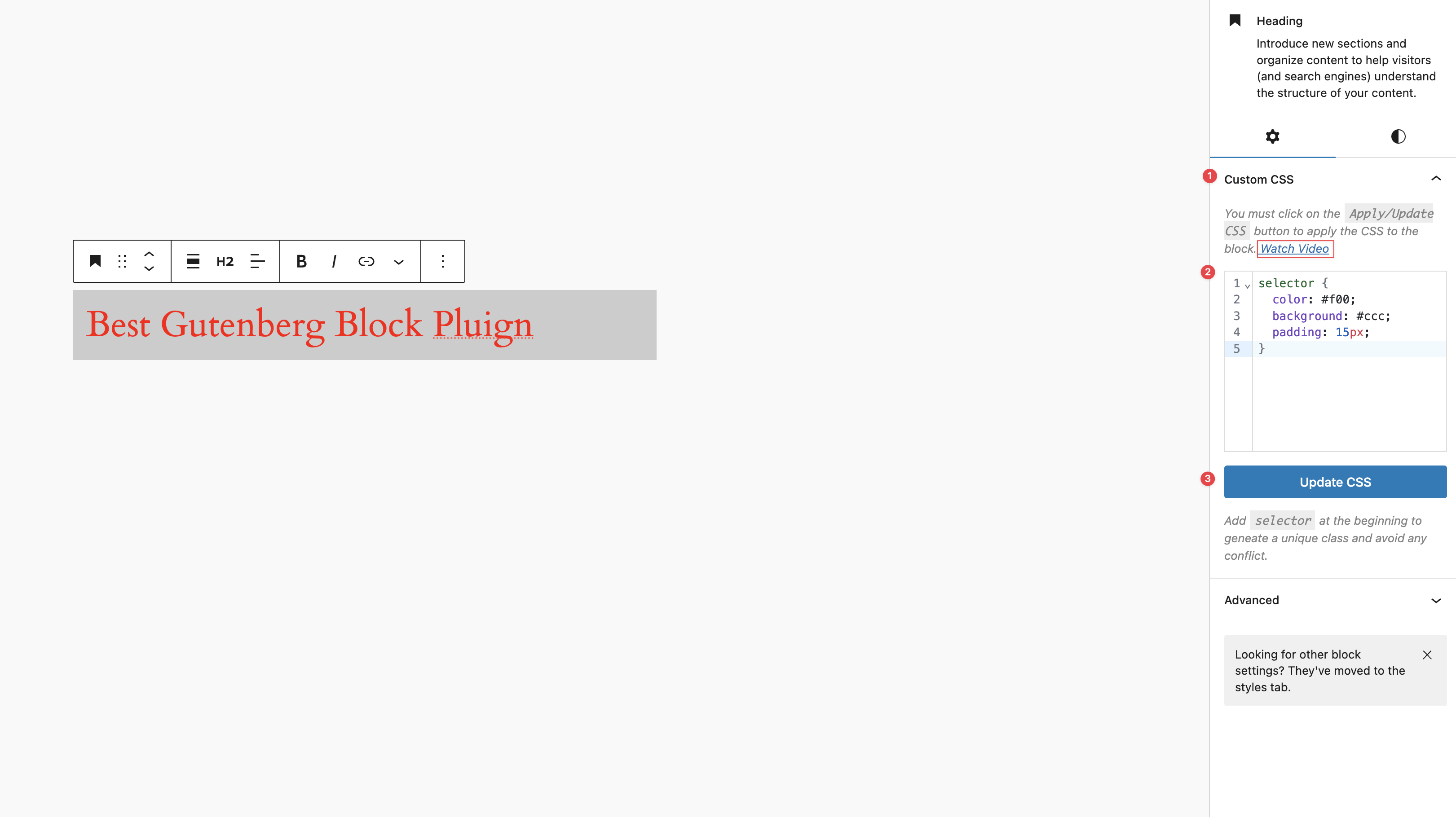 Custom CSS for Gutenberg Blocks - Screenshot 1