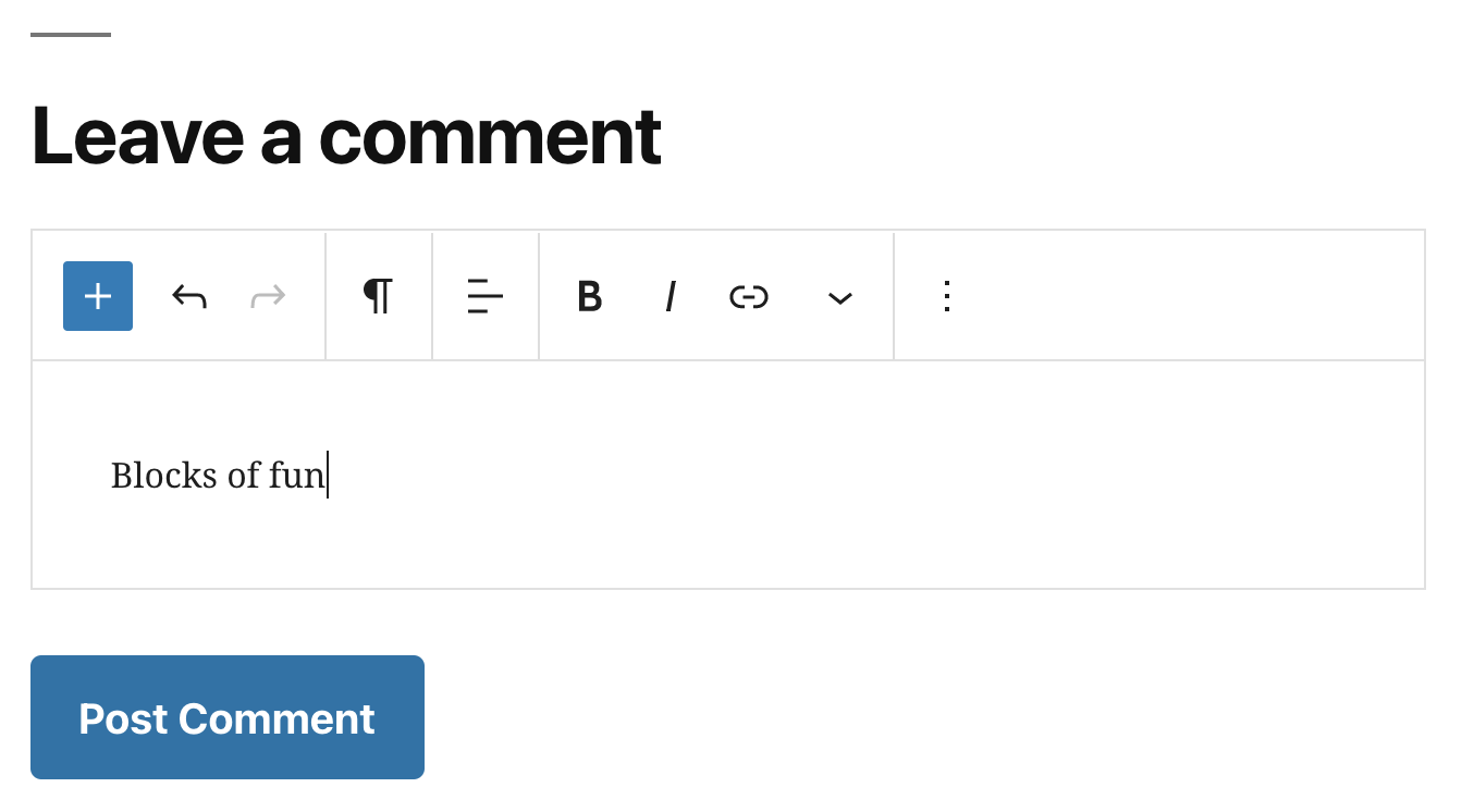 Gutenberg in a comment form