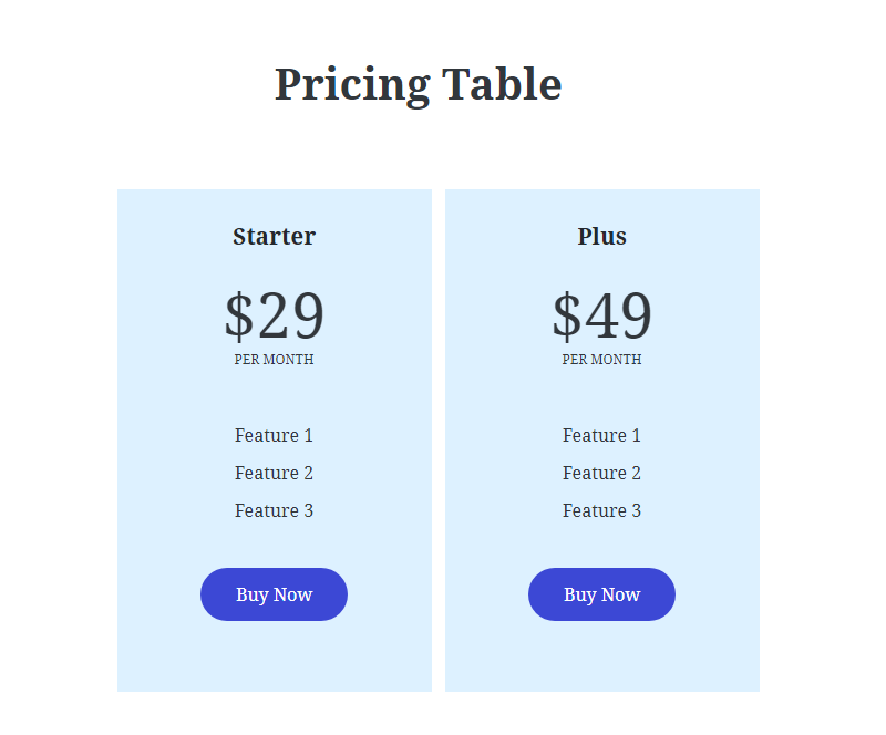 Pricing Table: Showcase a pricing table or service plans