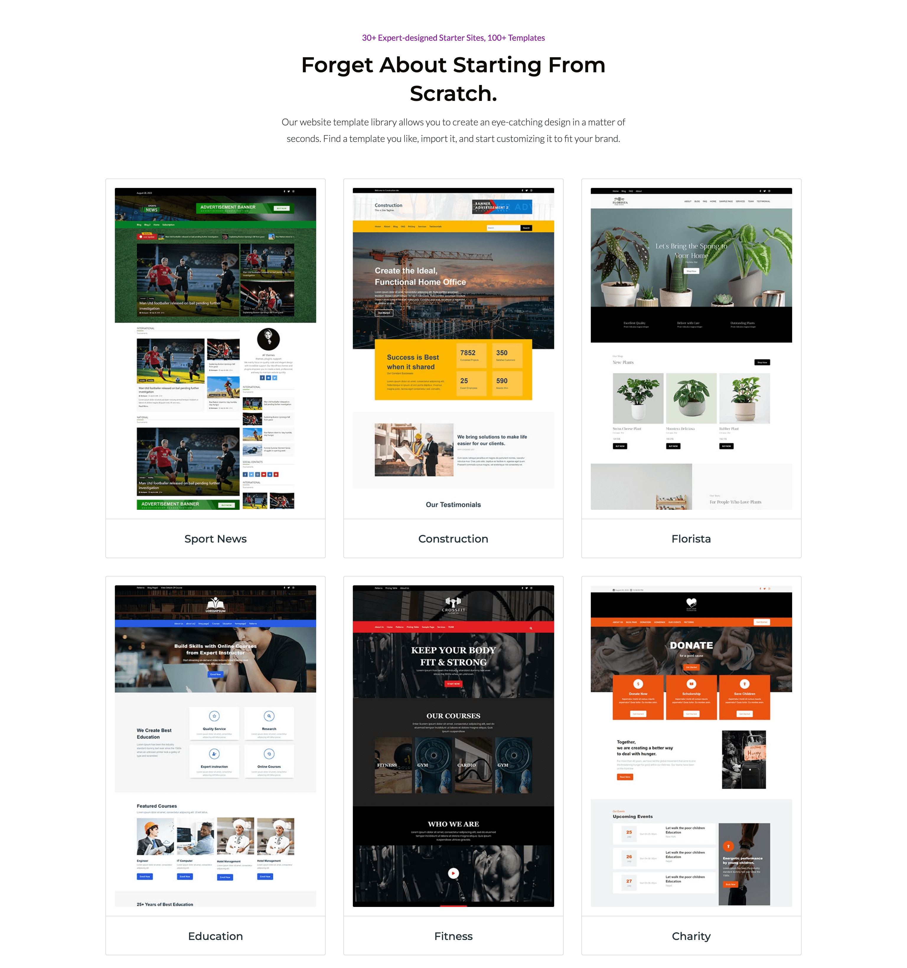 Forget About Starting From Scratch. 30+ Expert-designed Starter Sites, 300+ Templates