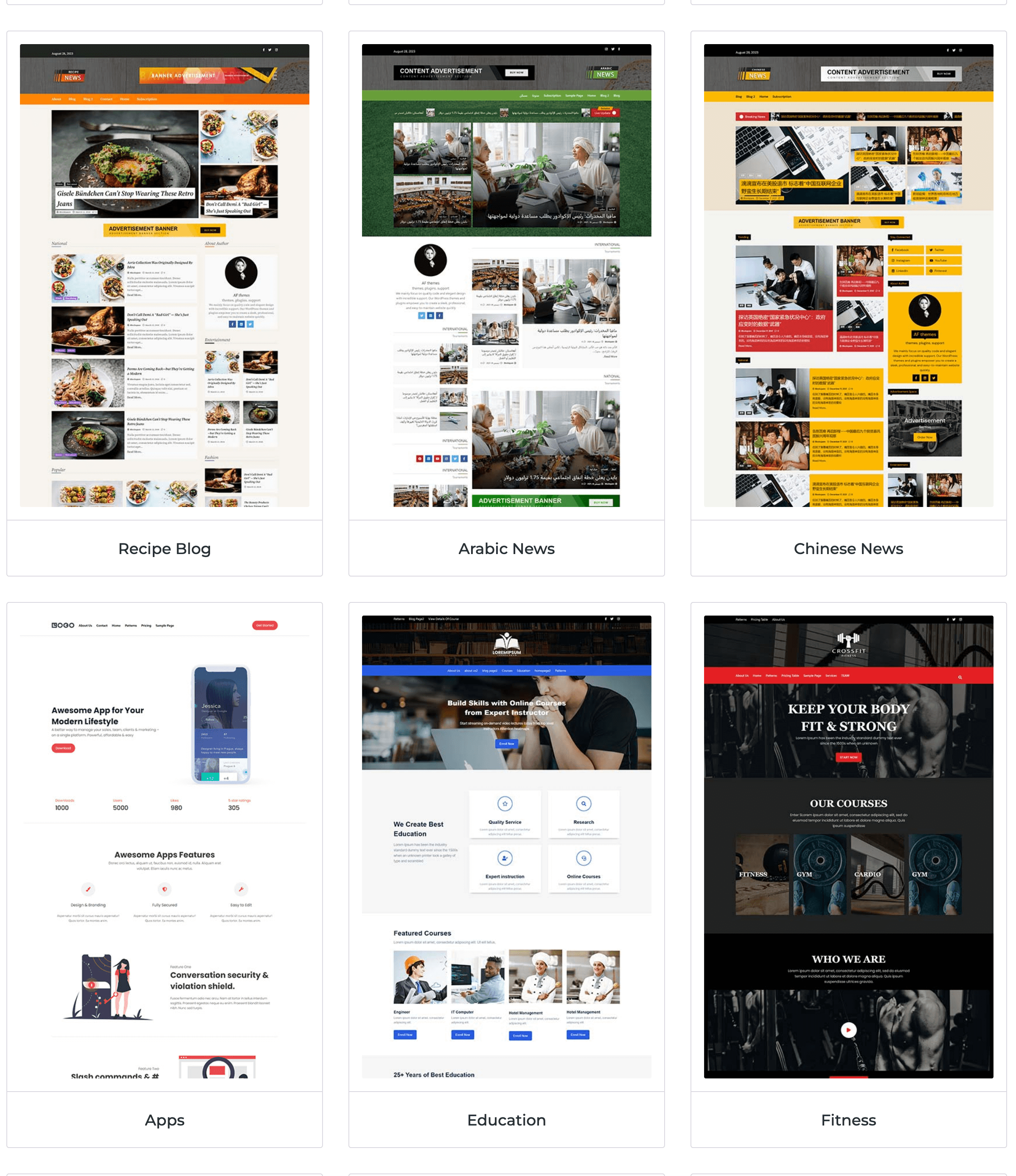 Expert-Designed Templates - Recipe, Arabic, Chinese, Apps, Education, Fitness