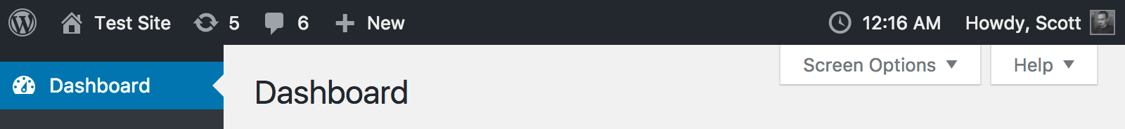 The blog time being displayed in the admin toolbar.