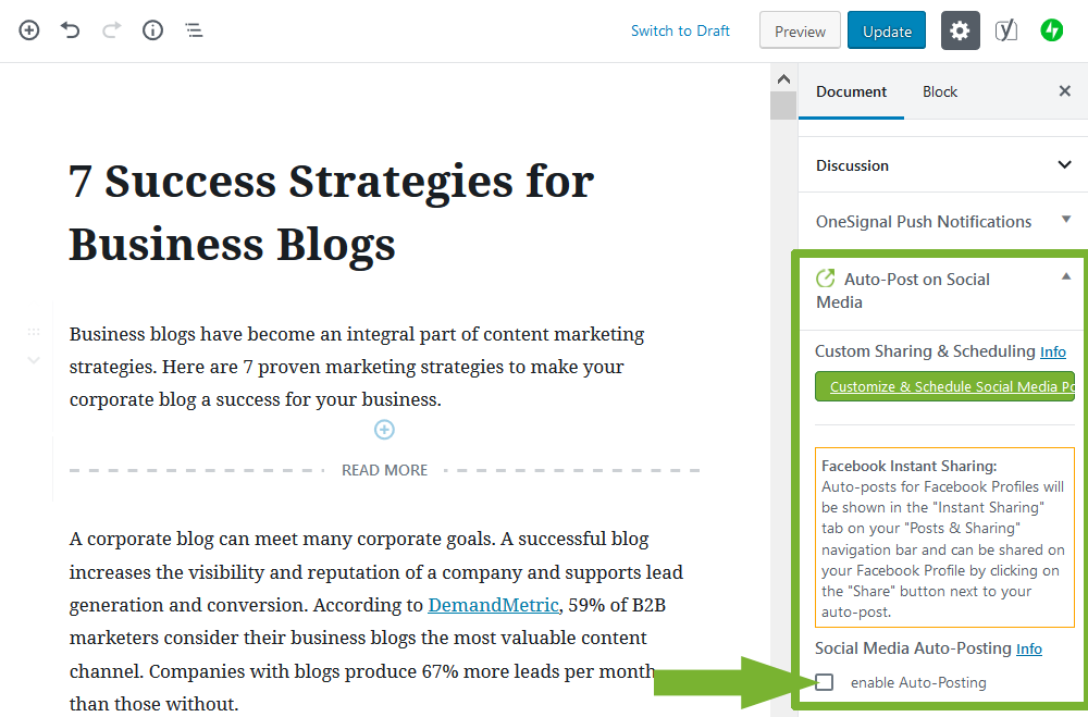 Automatically share your new and updated blog posts on social media.