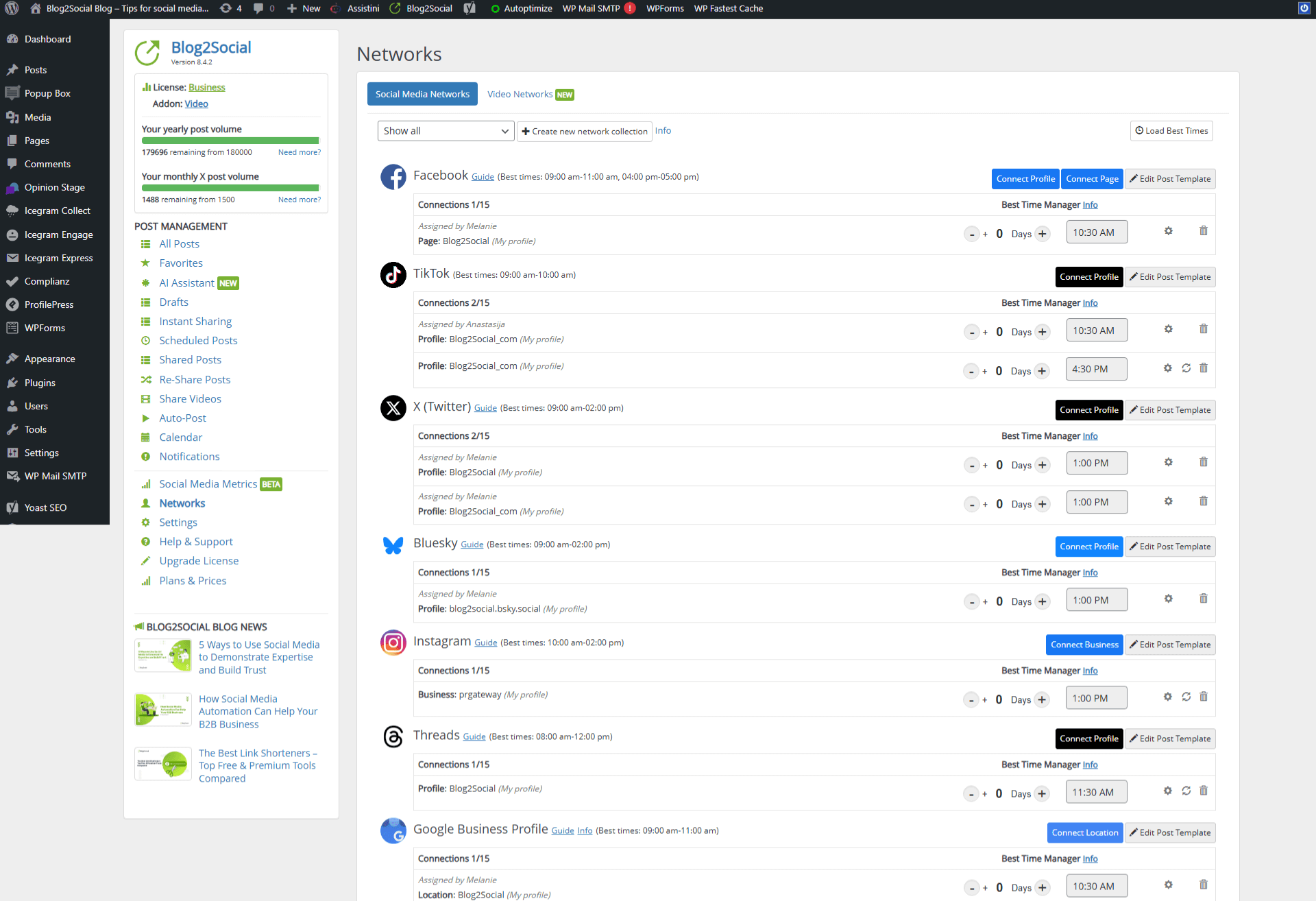Connect to a variety of accounts on over 20 social networks and set your best times to post.