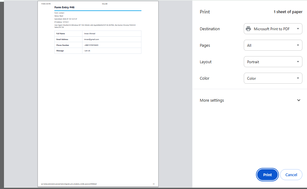 Complete frontend form displayed on a WordPress page with structured fields and submission controls.