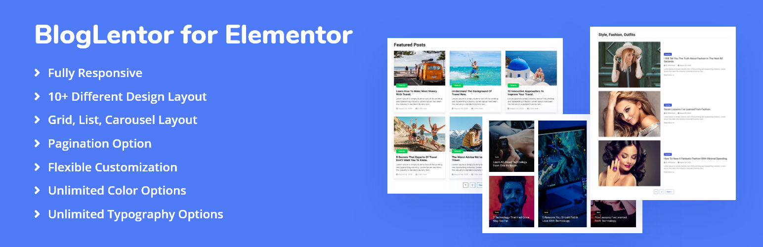 WordPress 外掛 BlogLentor – Blog Designer Pack for Elementor 的封面圖片。