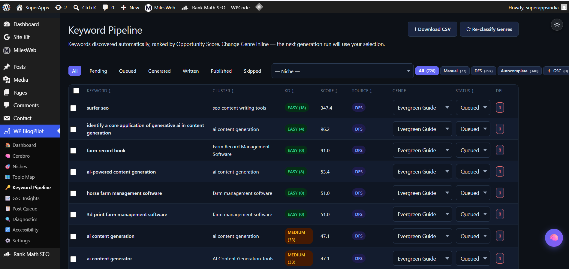 Keyword pipeline.