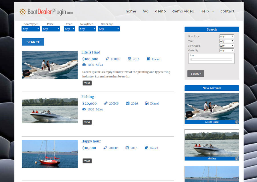 Front Boats Page (list view)