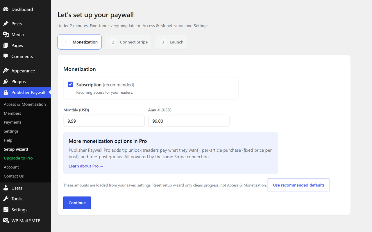 Setup wizard — launch your paywall in under two minutes