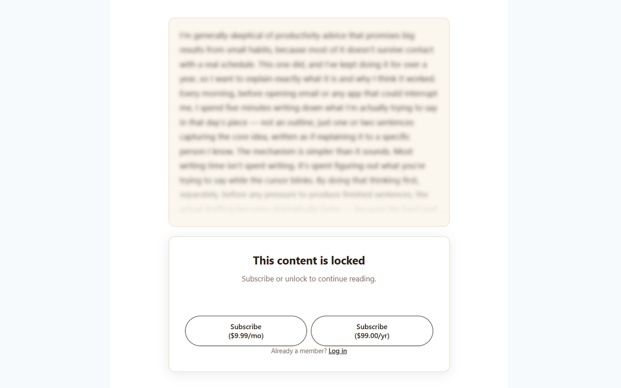 Paywall overlay — clean, reader-friendly design