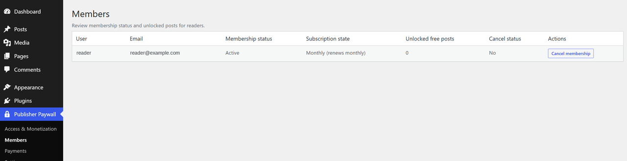 Members page — see who has access