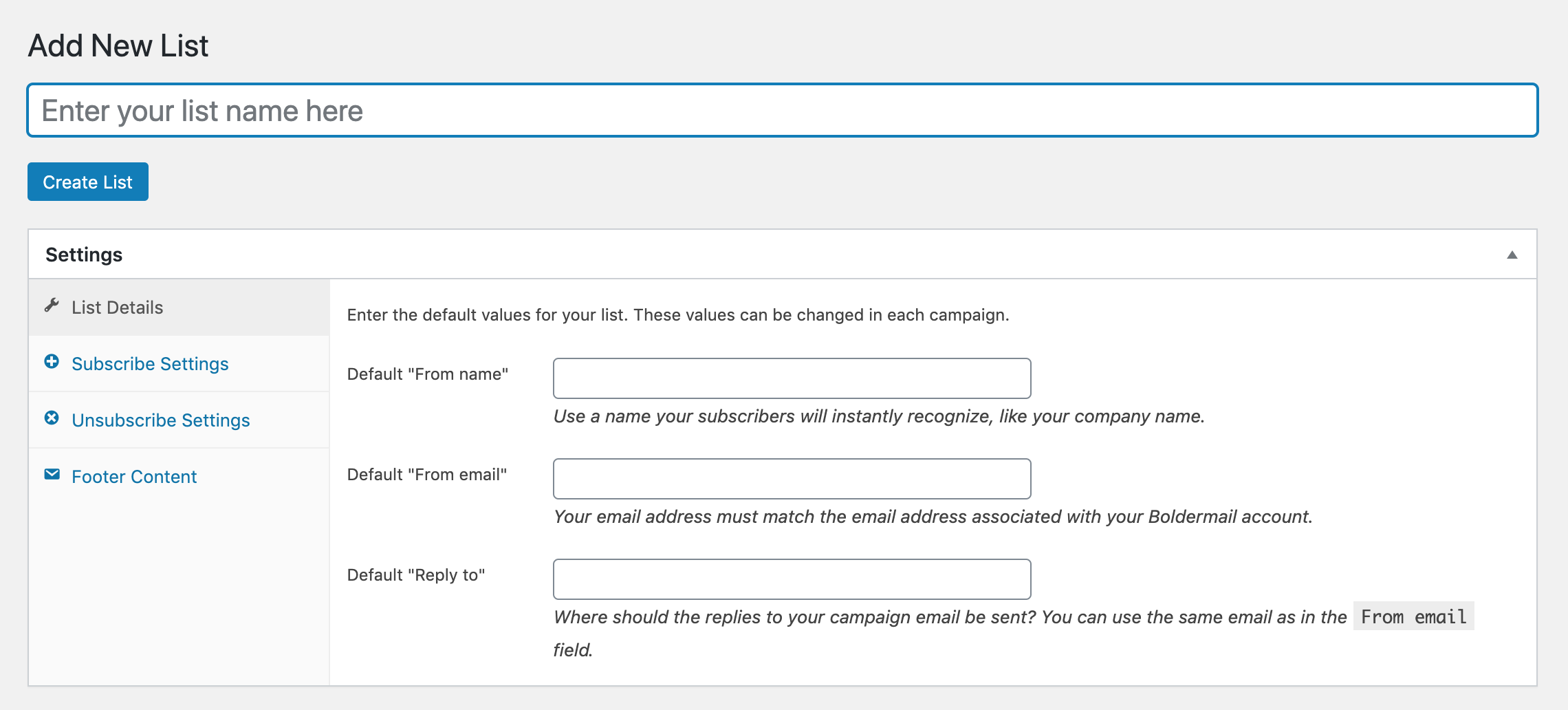 Add a new mailing list.