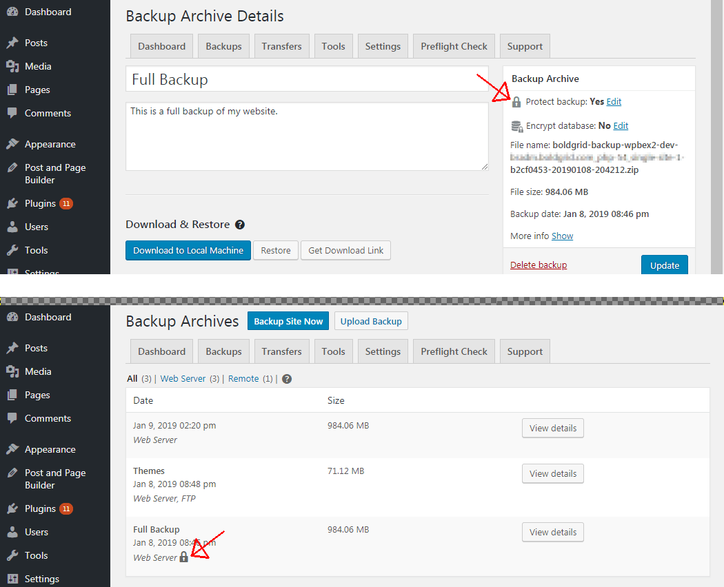 For backups you don't want to be deleted by your retention settings, you can configure them to be saved and not deleted when the retention process deletes the backup.