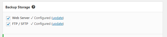 After a scheduled backup completes, you can have it uploaded automatically to an FTP / SFTP server. Users who upgrade to premium can also store backups on Amazon S3.