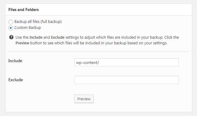 You can configure which files and folders and include in your backups. "Include" and "Exclude" filters are easy to set up, and you can click the "Preview" button to get a listing of which files and folders will actually be included in your backup.