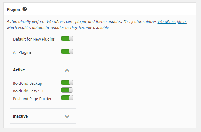 Select which of your plugins to have automatically updated when updates are available.