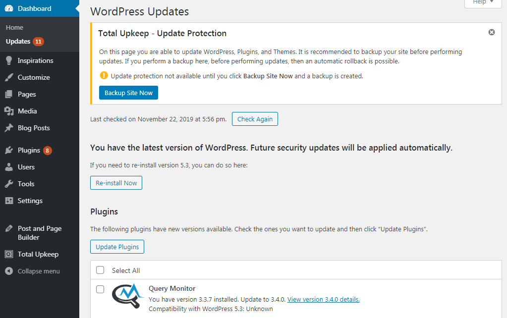 Before upgrading WordPress, or any plugins or themes, backup your site. After the upgrade, test your site for any issues. If any issues are found, you can one-click restore your website or wait for the countdown to end and your site will automatically restore itself.