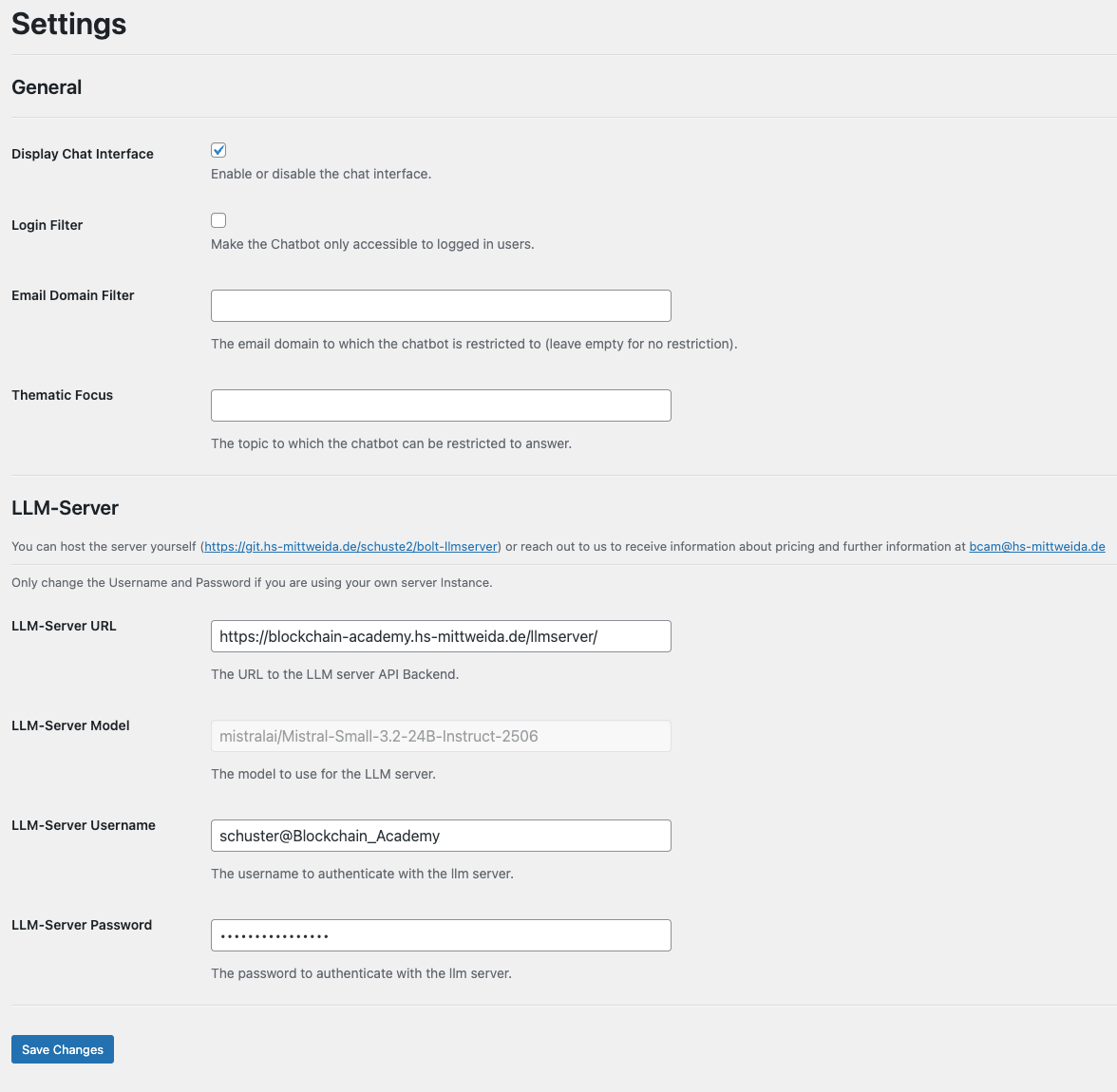 Plugin settings configuration page