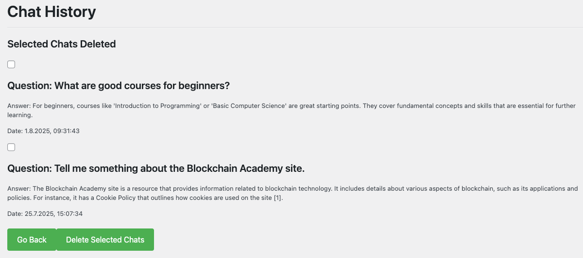 Chat history management interface