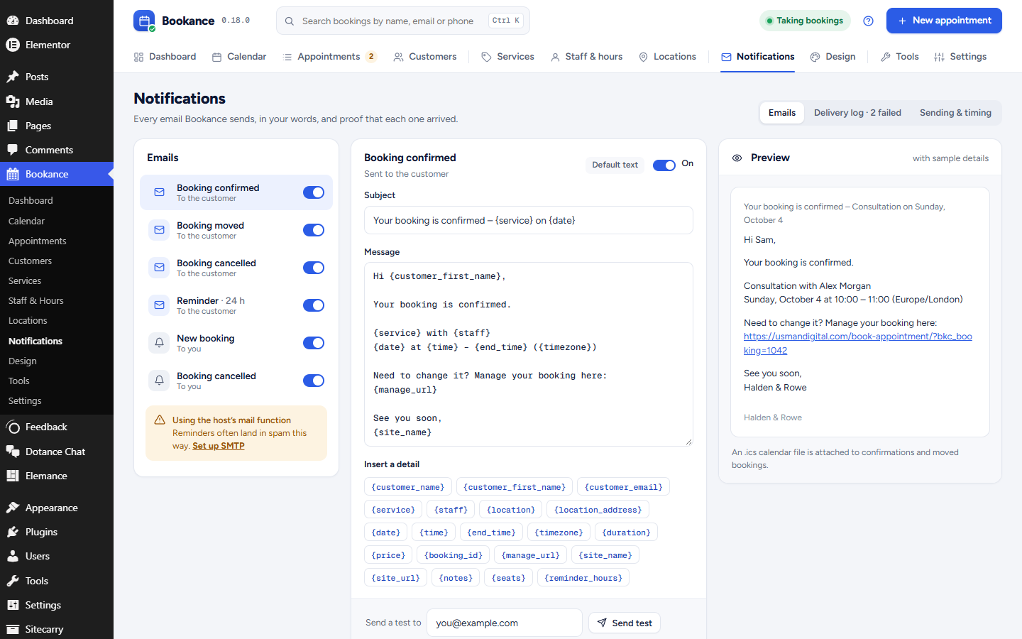 Bookance Appointment Booking – Booking Calendar, Staff Scheduling &amp; Email Reminders