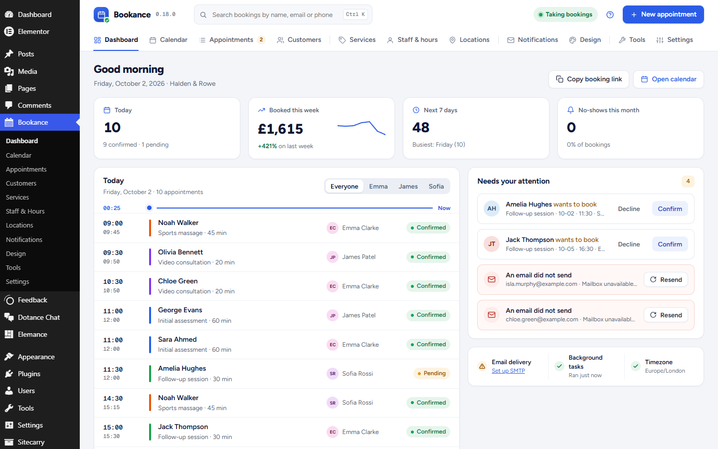 Bookance Appointment Booking – Booking Calendar, Staff Scheduling &amp; Email Reminders