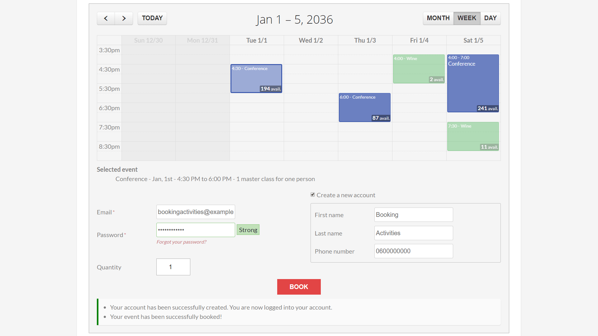 Use a shortcode to display a booking form (or a calendar alone). Your customers can log in or register as they book, they can also book without account.