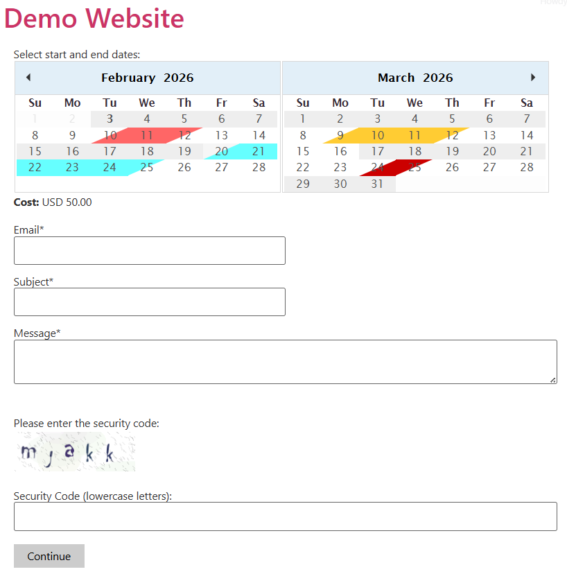 Booking Calendar form / contact form.