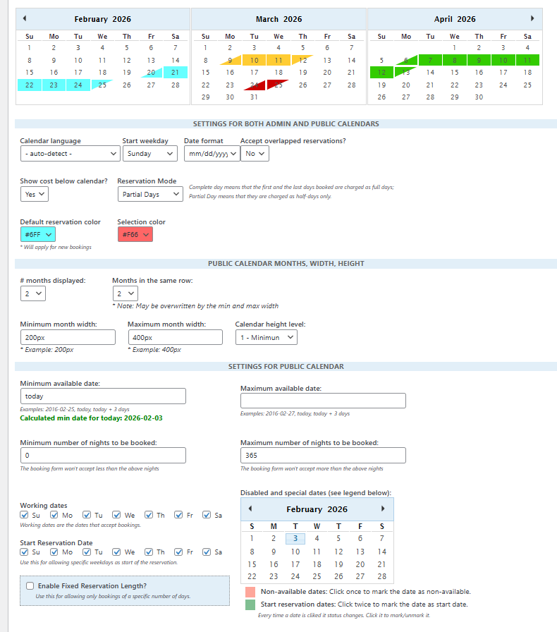 Editing the calendar and rental settings.