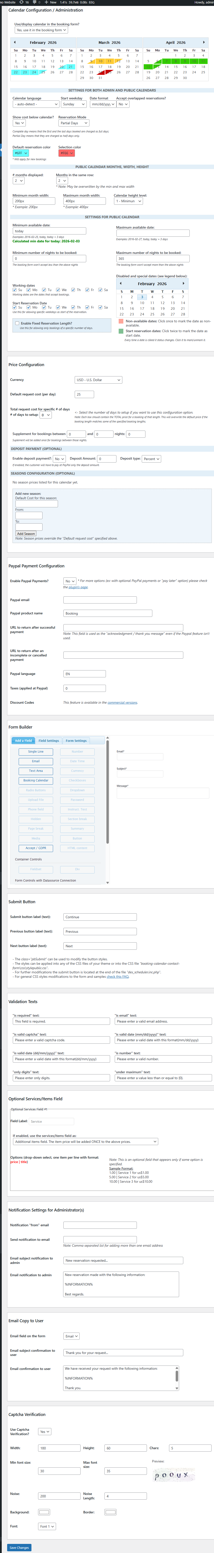Booking Calendar settings.