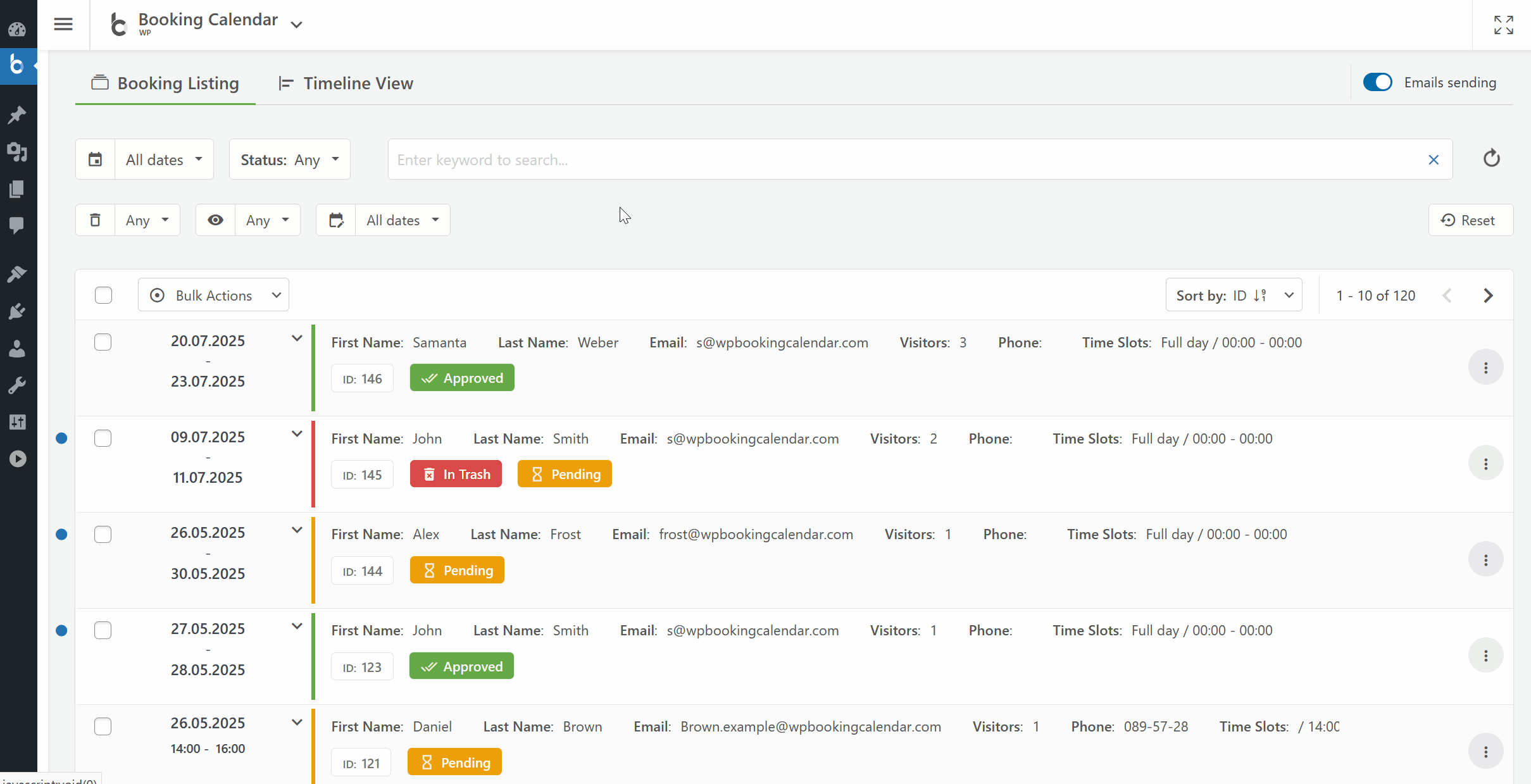 Instant Booking Listing: Search and filter bookings with results that update immediately without a full page reload.