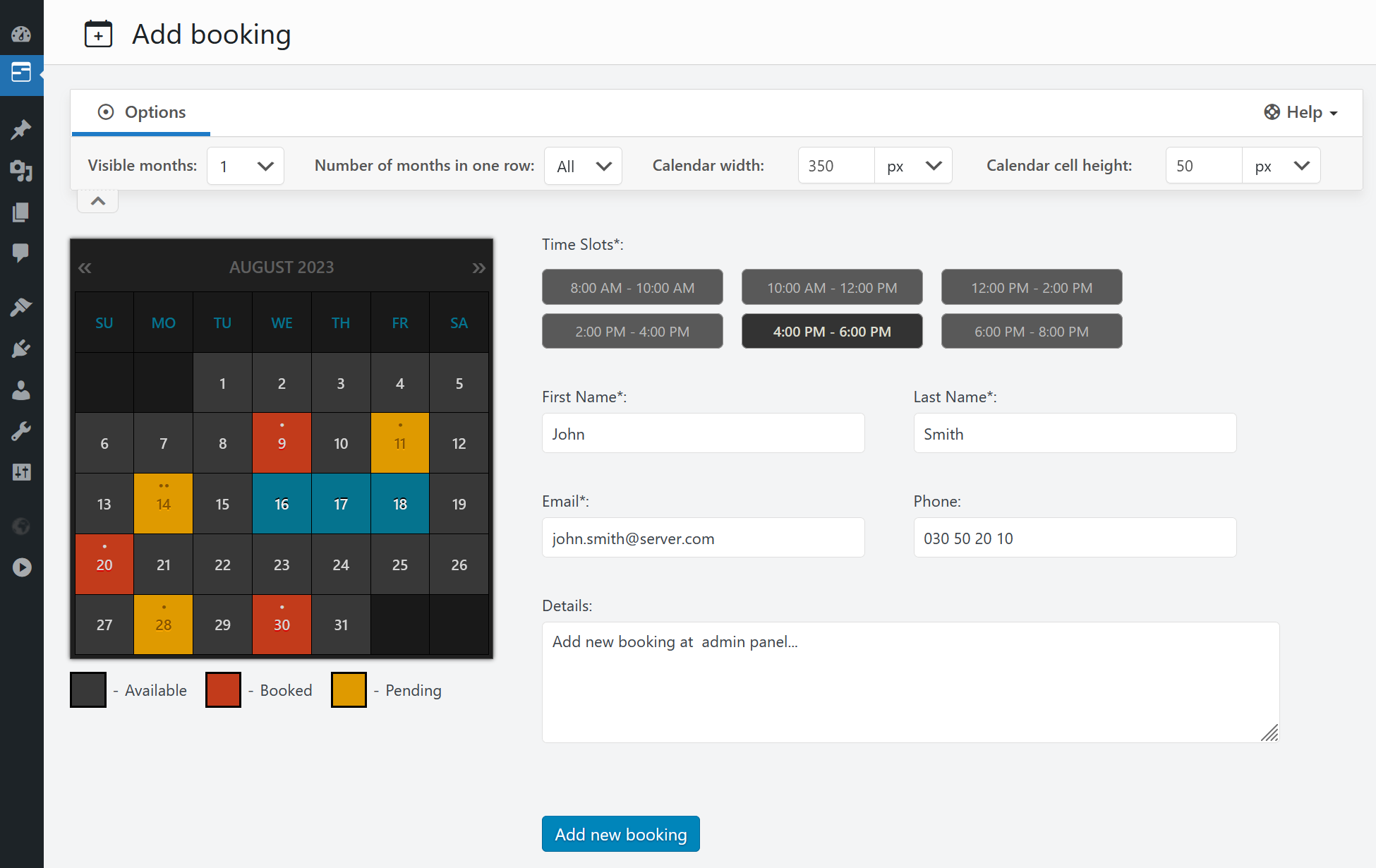 <strong>Add New Bookings.</strong> Quickly create new bookings directly from your admin panel.