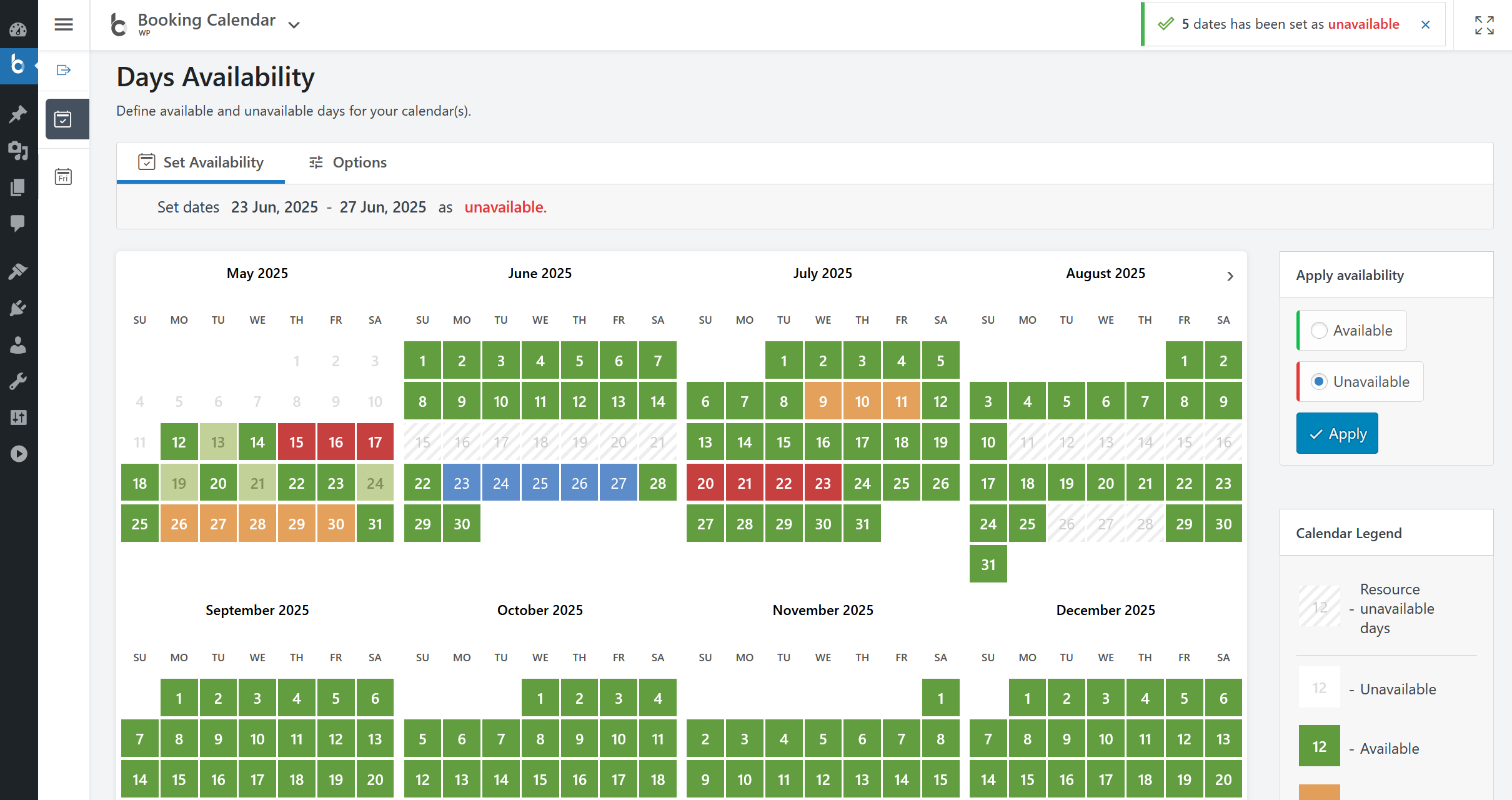 Calendar Availability: Mark dates available or unavailable in just three clicks.