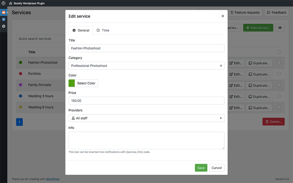 Individual settings for each service