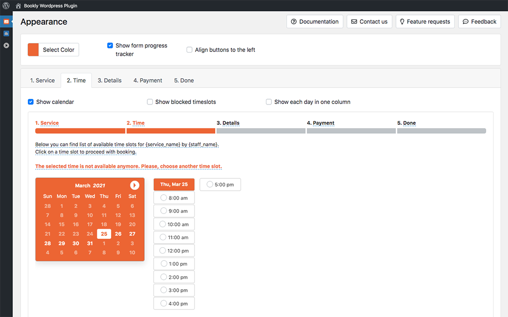 Frontend form customization: appearance of the time step