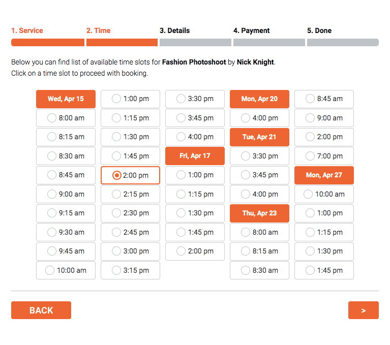 Booking process for customer