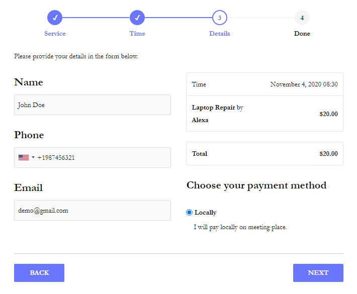 Booking Form Step 3