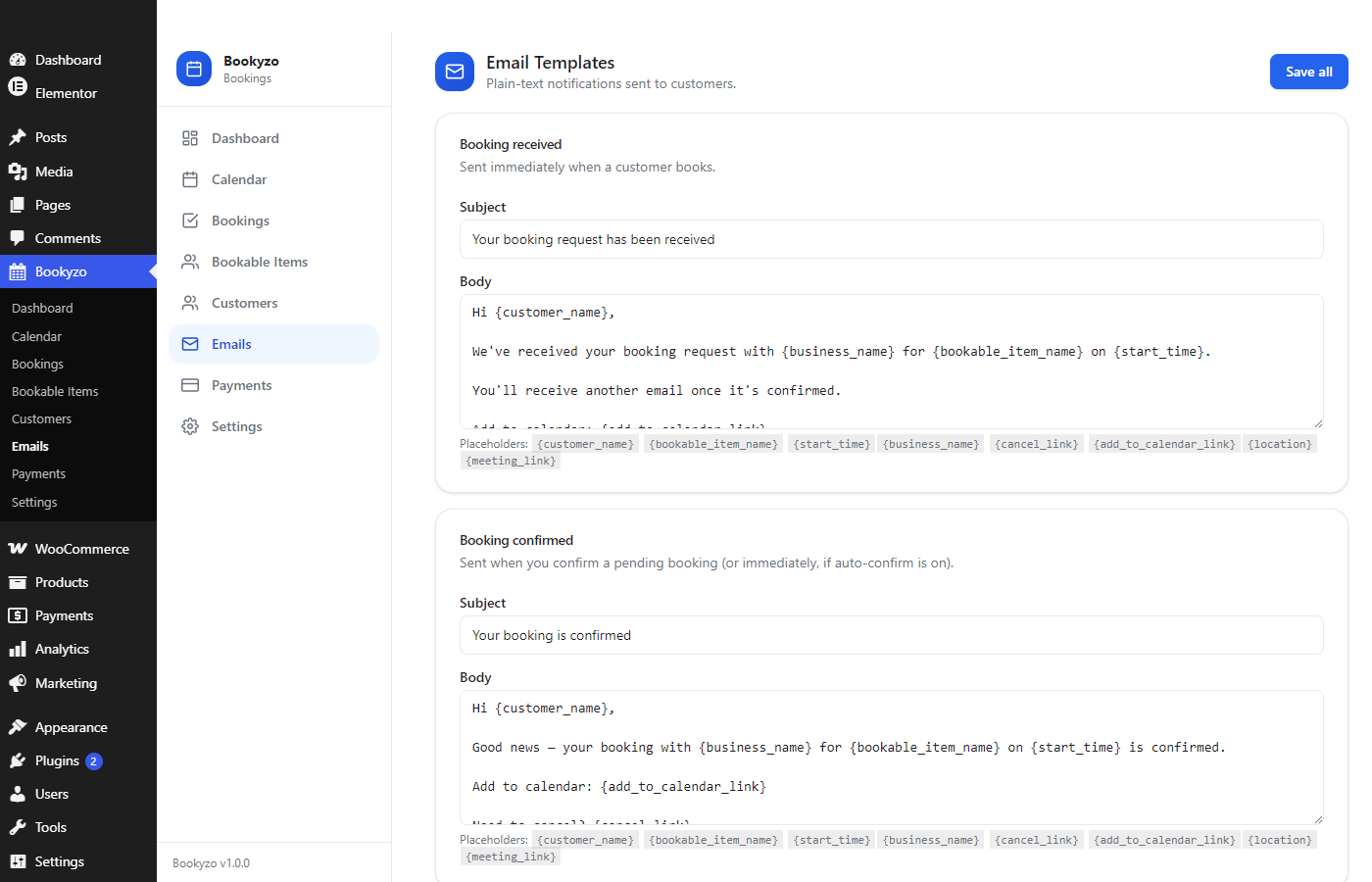 The email template editor.