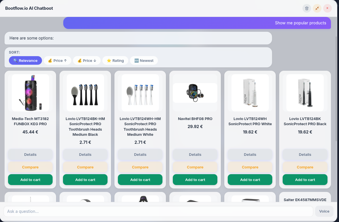 Product comparison view.