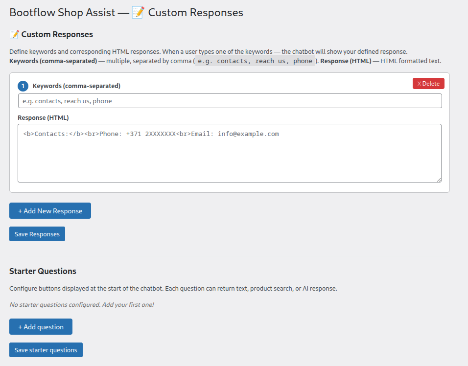 Custom responses editor.