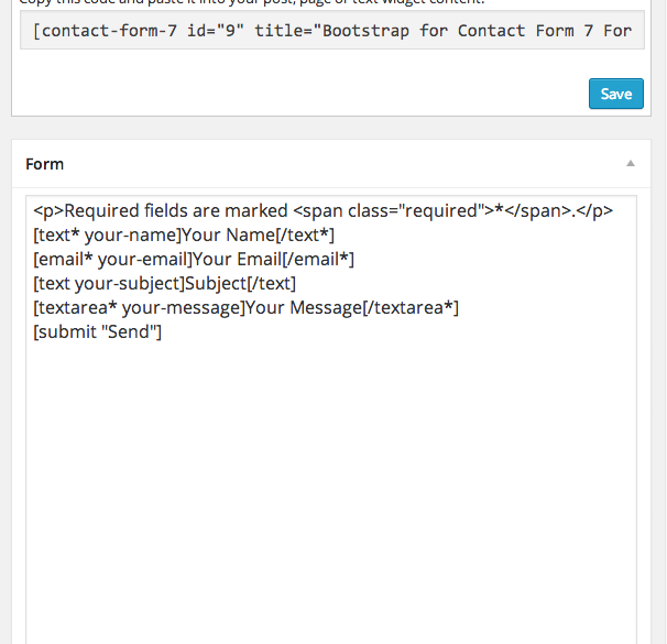 The default Contact Form 7 form code, formatted correctly for Bootstrap for Contact Form 7