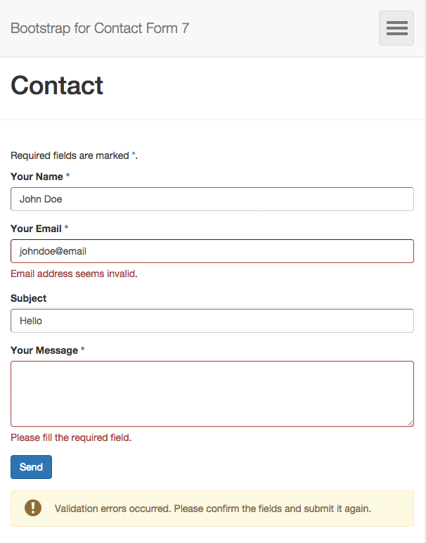 A warning alert as displayed by Bootstrap for Contact Form 7